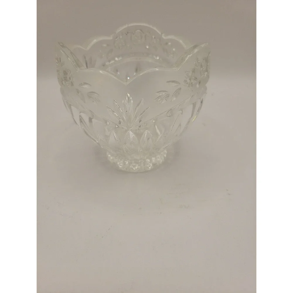 Vintage Oneida Southern Garden Crystal Candy Dish Potpourri Bowl Frosted Rose 4